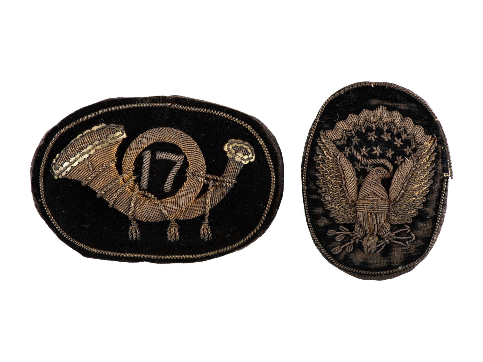 [CIVIL WAR]. A set of 17th Infantry officer's Hardee hat insignia.