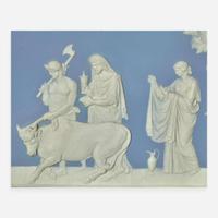 A Very Large Light Blue Dip Jasperware "Sacrifice to Love" Plaque UK, 19th century
