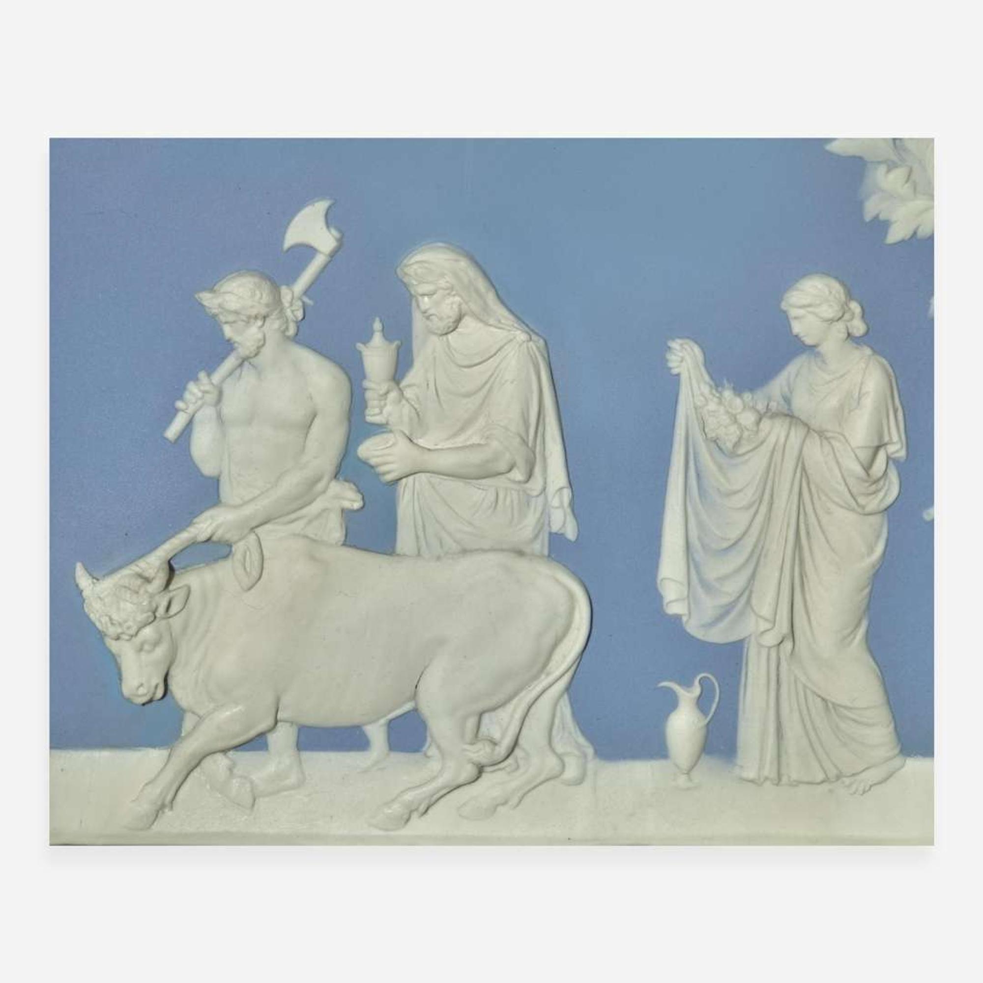 A Very Large Light Blue Dip Jasperware "Sacrifice to Love" Plaque UK, 19th century