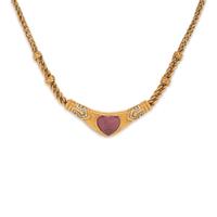 Yellow Gold, Pink Tourmaline, and Diamond Heart Necklace