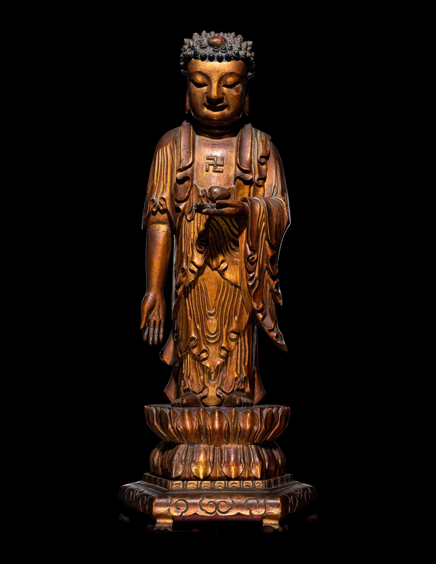 A Gilt Lacquered Wood Figure of Buddha Shakyamuni