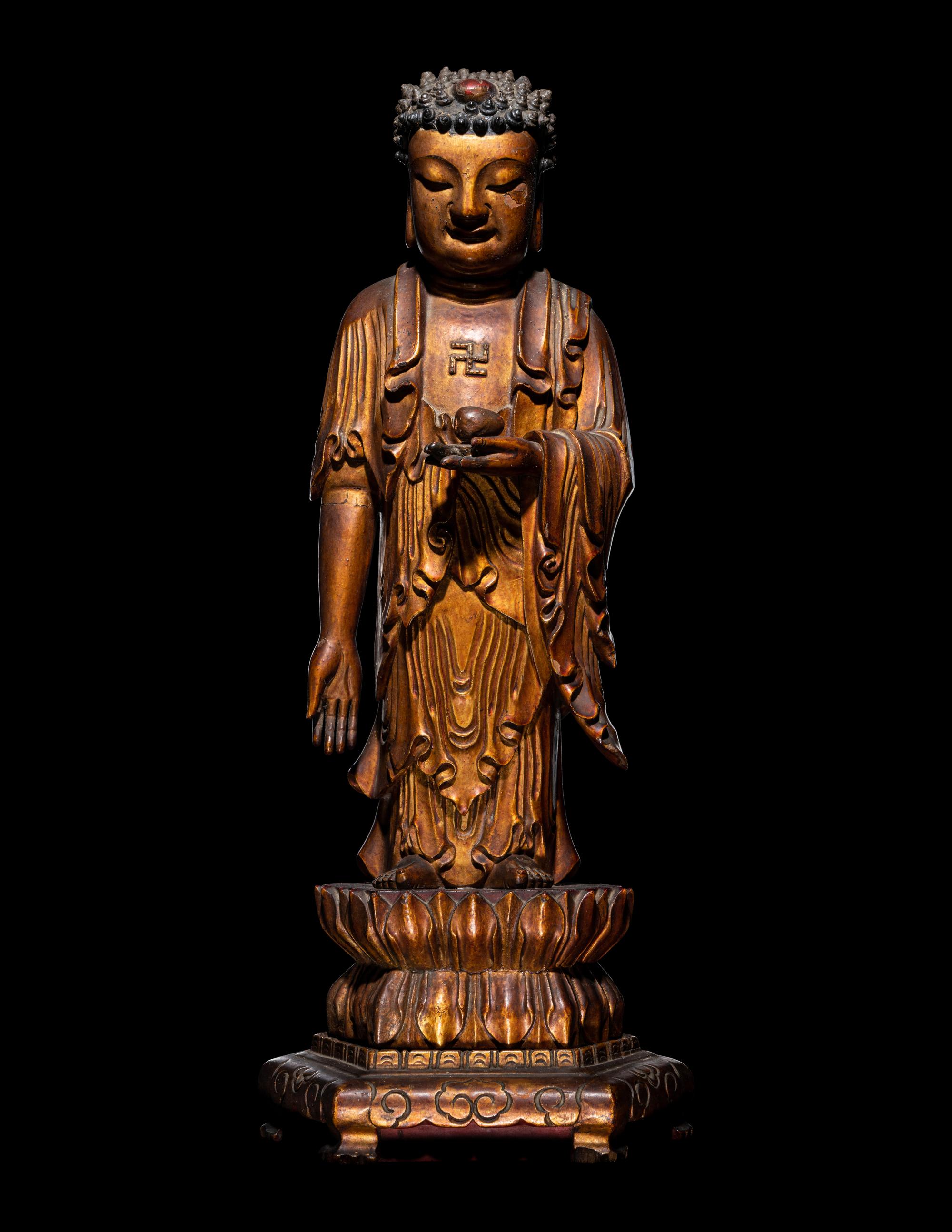 A Gilt Lacquered Wood Figure of Buddha Shakyamuni