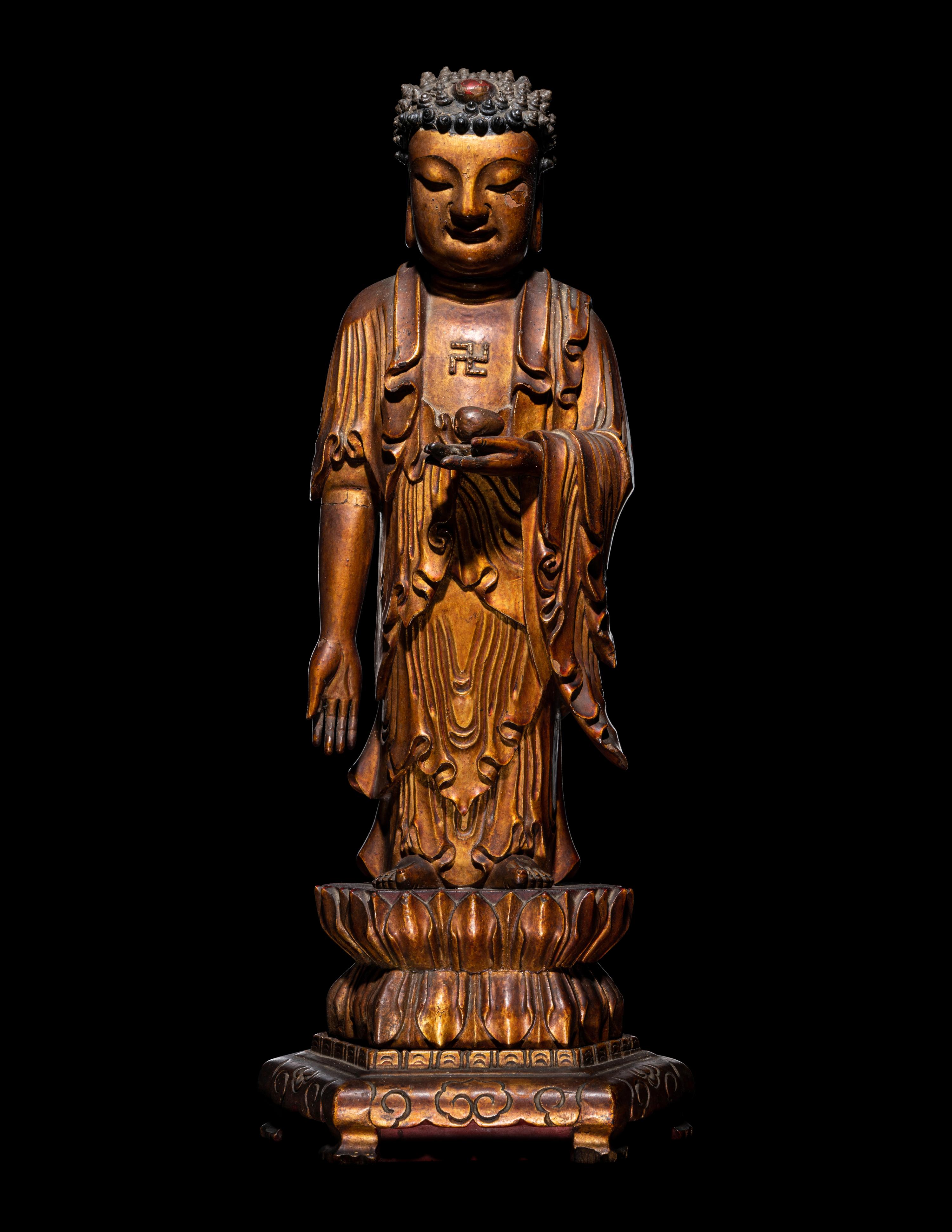A Gilt Lacquered Wood Figure of Buddha Shakyamuni