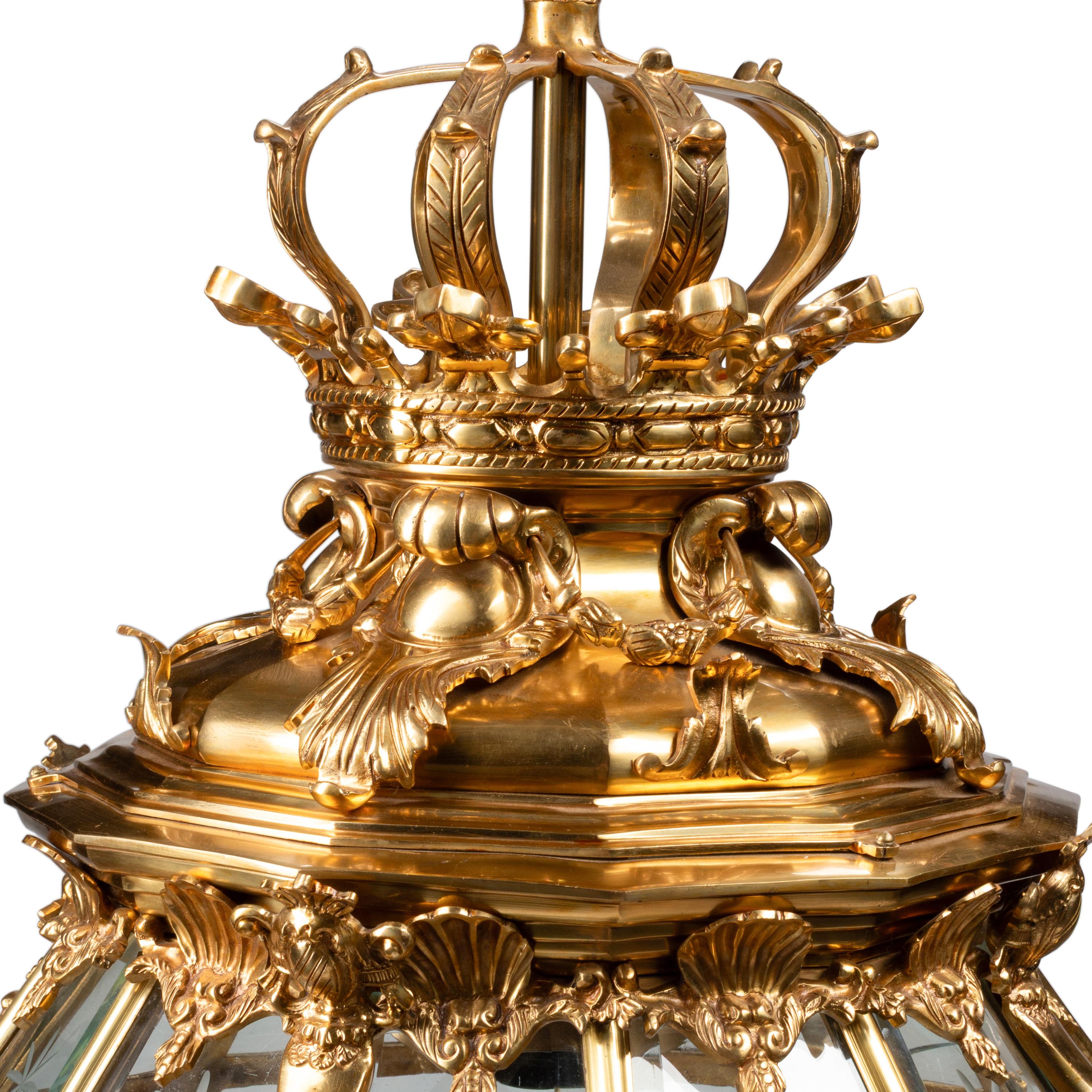 A Pair of Louis XVI Style Gilt Bronze and Glass Hall Lanterns