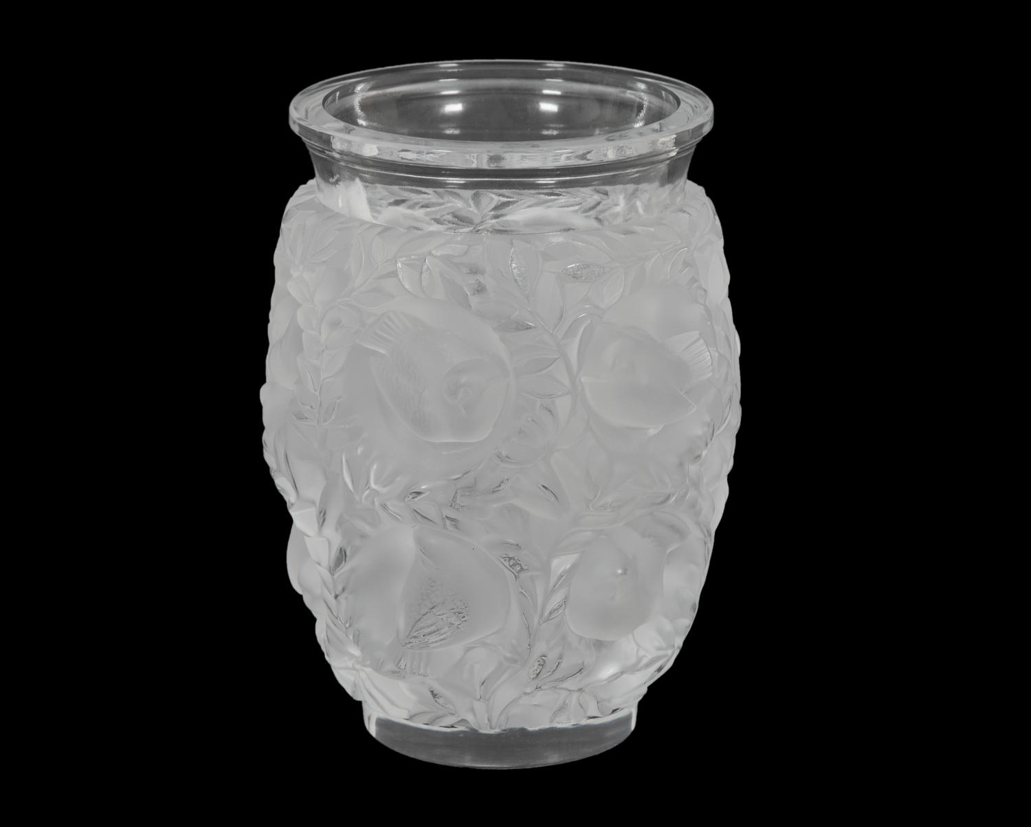 A Group of Three Lalique Vases and a Decanter