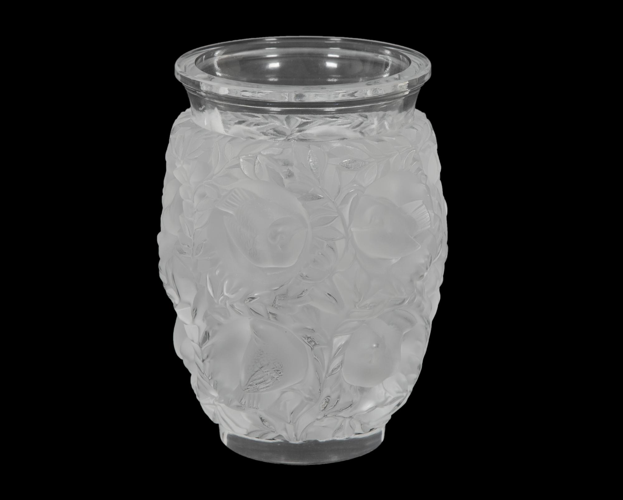 A Group of Three Lalique Vases and a Decanter