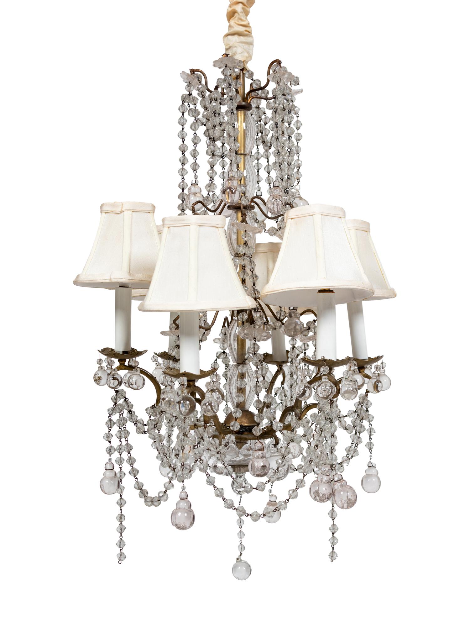 A Neoclassical Cut-Glass Six-Light Waterfall Chandelier