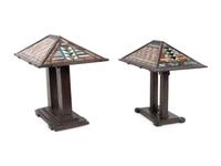 A Pair of Karl Berry Slag Glass Lamps Manner of Frank Lloyd Wright