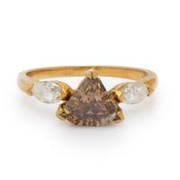 FANCY BROWN DIAMOND, DIAMOND, AND YELLOW GOLD RING