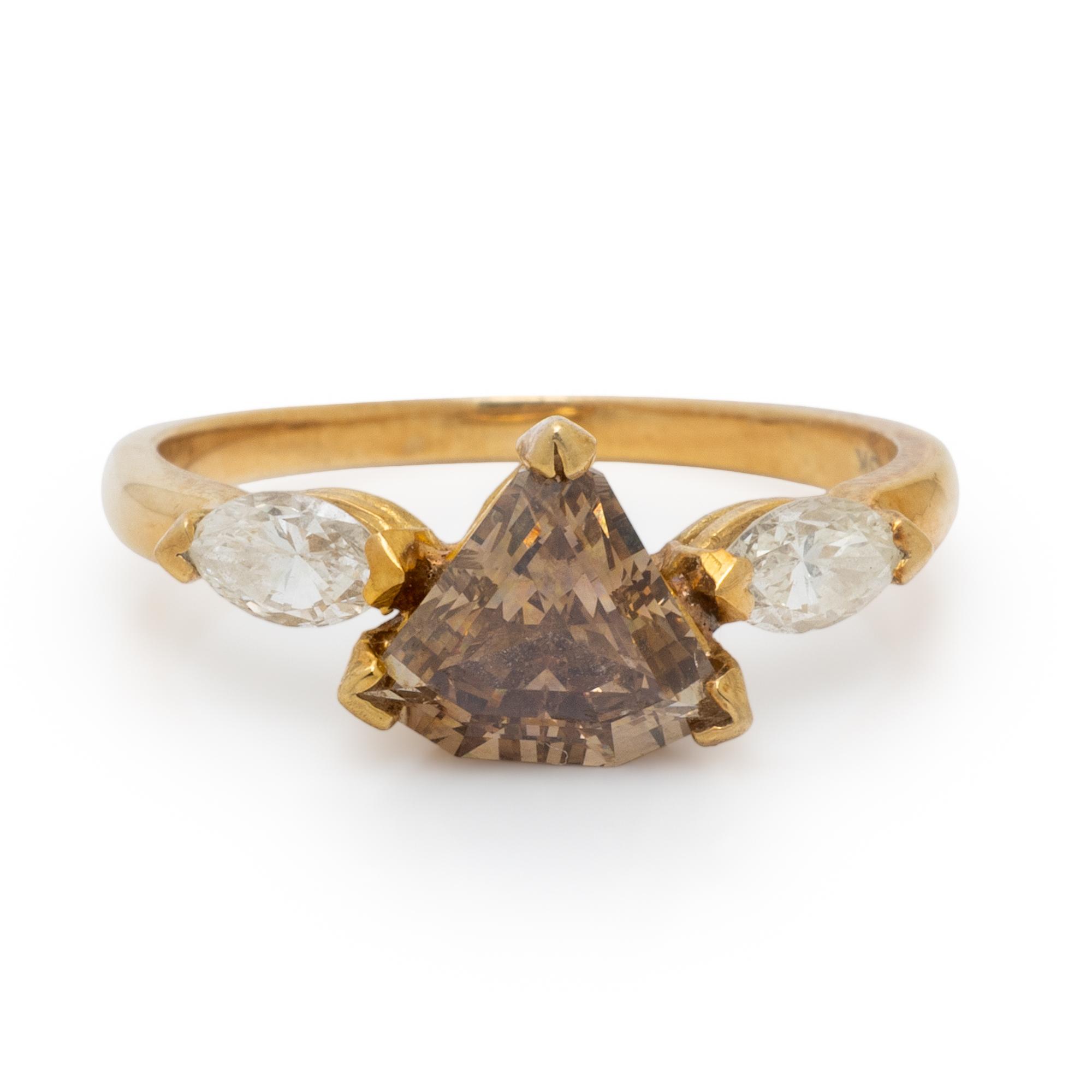 FANCY BROWN DIAMOND, DIAMOND, AND YELLOW GOLD RING
