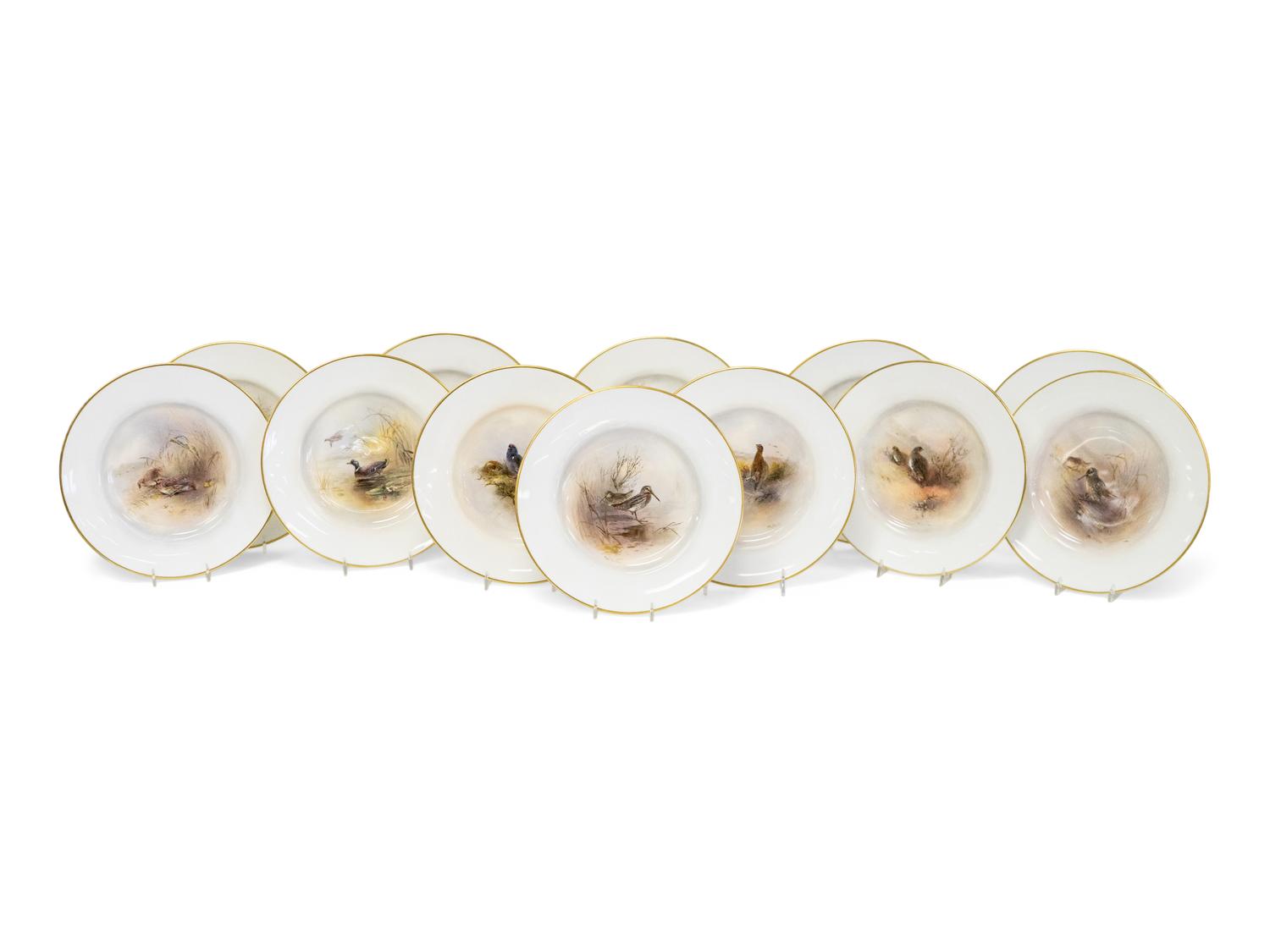 A Set of Twelve Royal Worcester Hand-Painted Porcelain Wild Game Plates