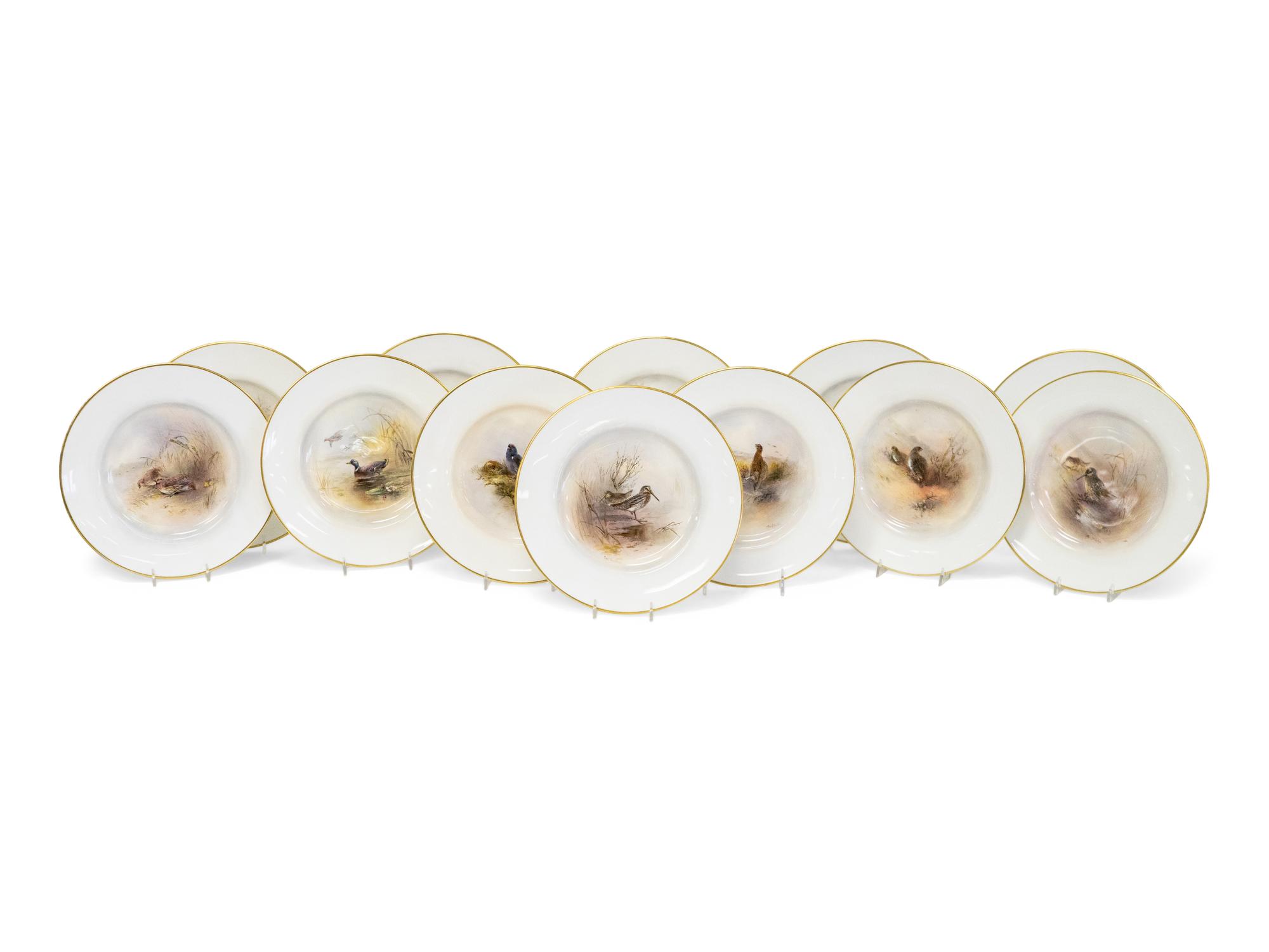 A Set of Twelve Royal Worcester Hand-Painted Porcelain Wild Game Plates