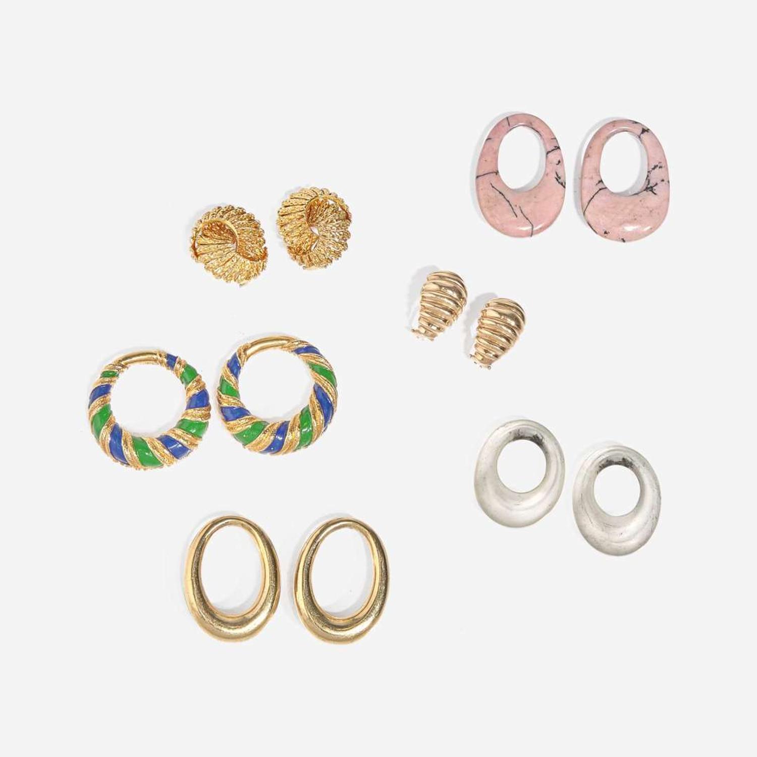 Two Pairs of Yellow Gold Ear Clips with Interchangeable Accessories