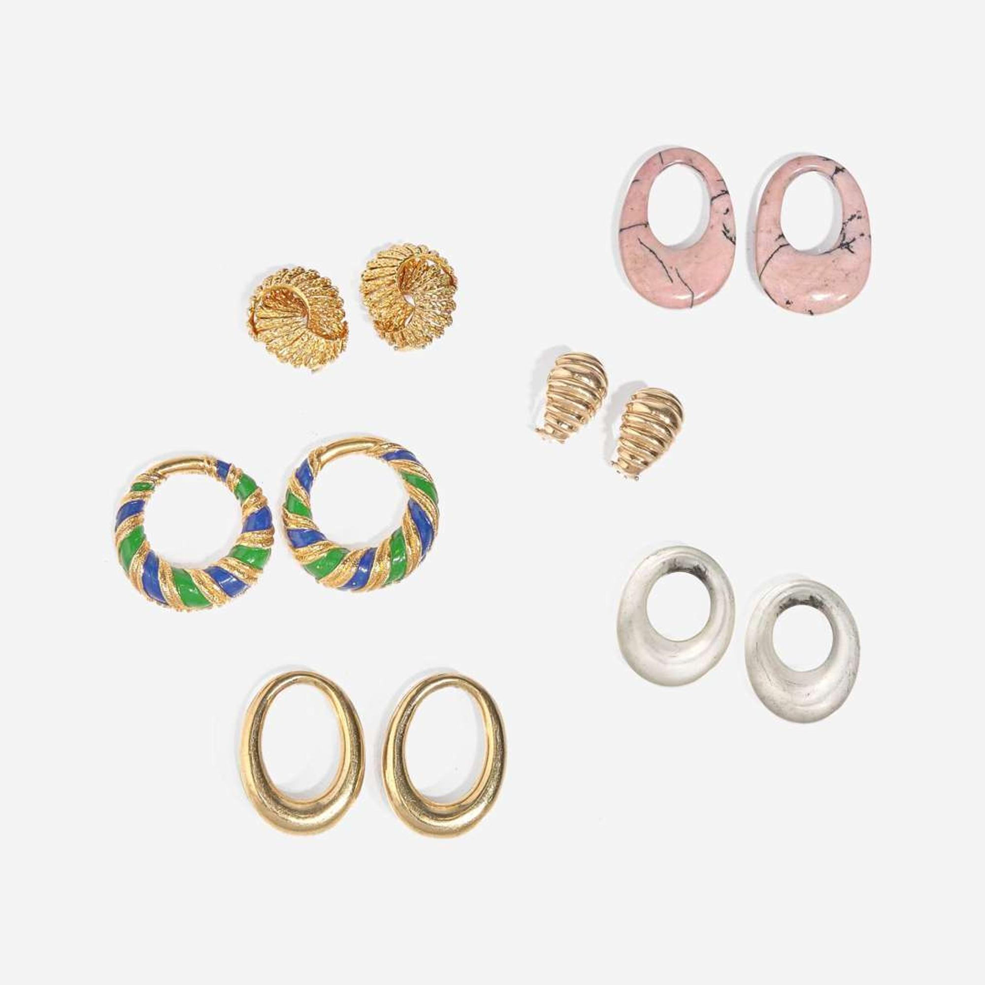 Two Pairs of Yellow Gold Ear Clips with Interchangeable Accessories