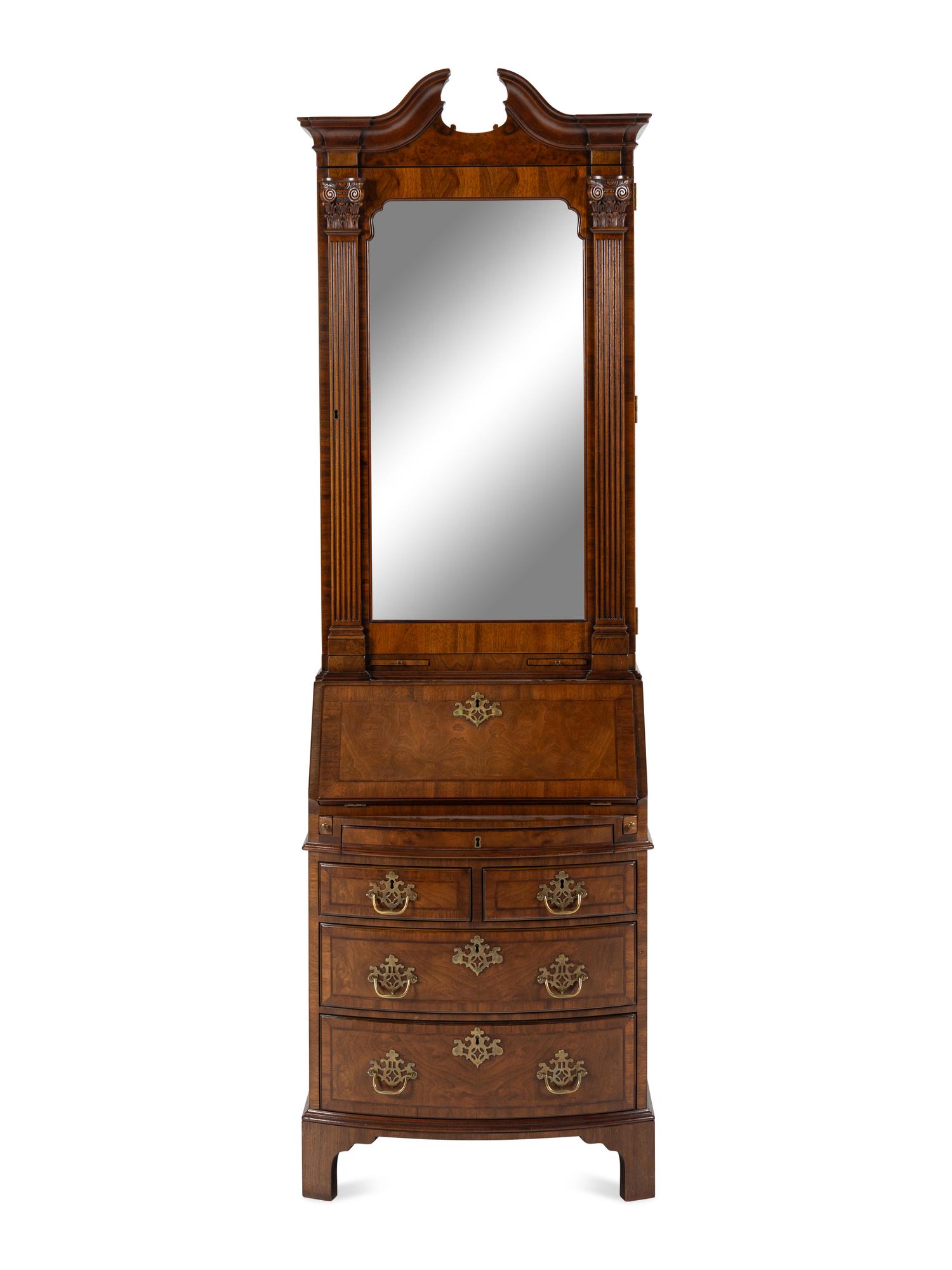 A George III Style Mahogany and Walnut Bureau Bookcase