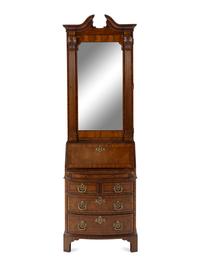 A George III Style Mahogany and Walnut Bureau Bookcase