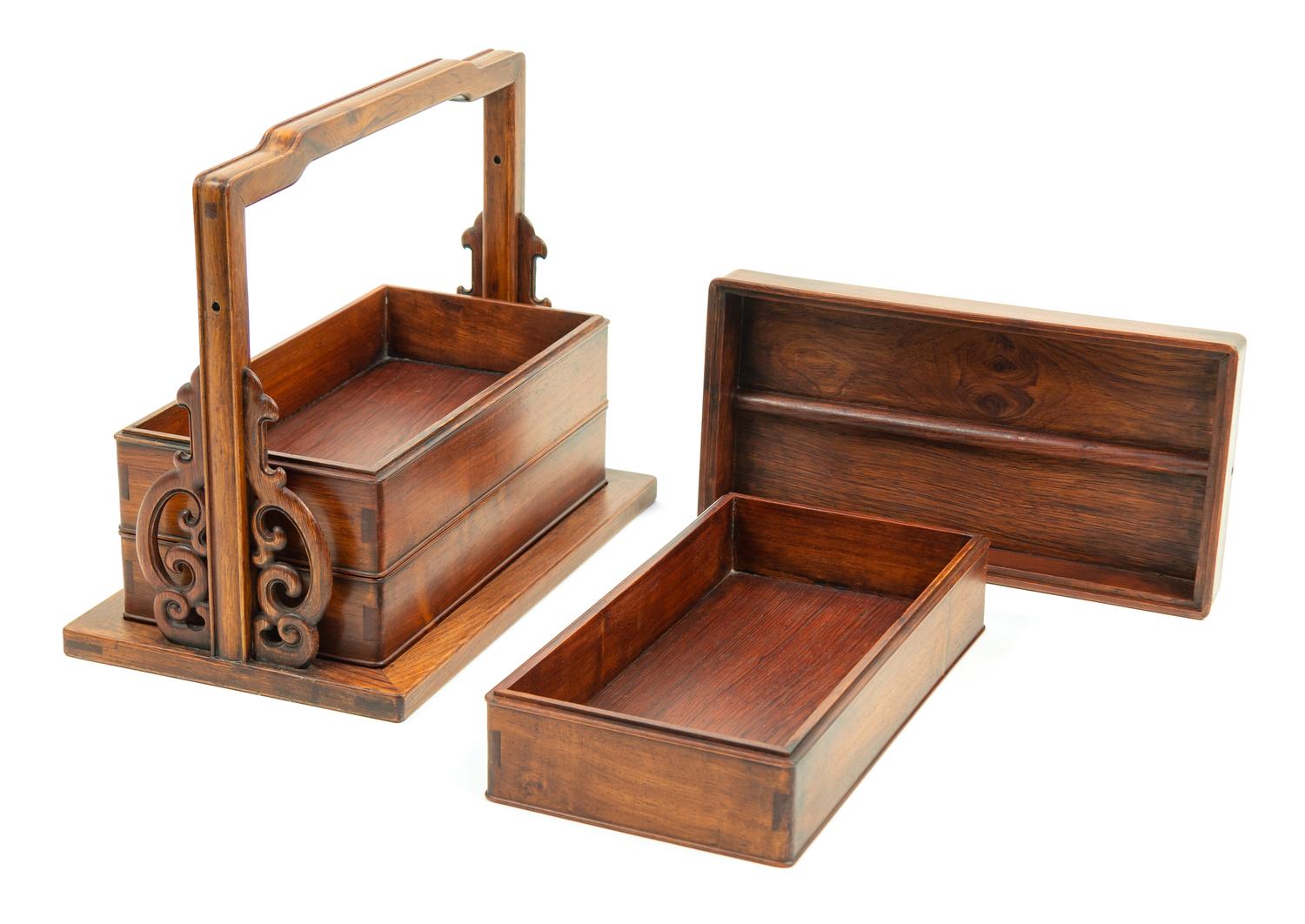 A Huanghuali Three-Tiered Picnic Box and Cover, Tihe Height 10 inches. — 20TH CENTURY