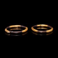 A Pair of Chinese Gold Mounted Rattan Bangles, Late Qing/Republic Period 晚清-民國 包金黑藤手鐲一對