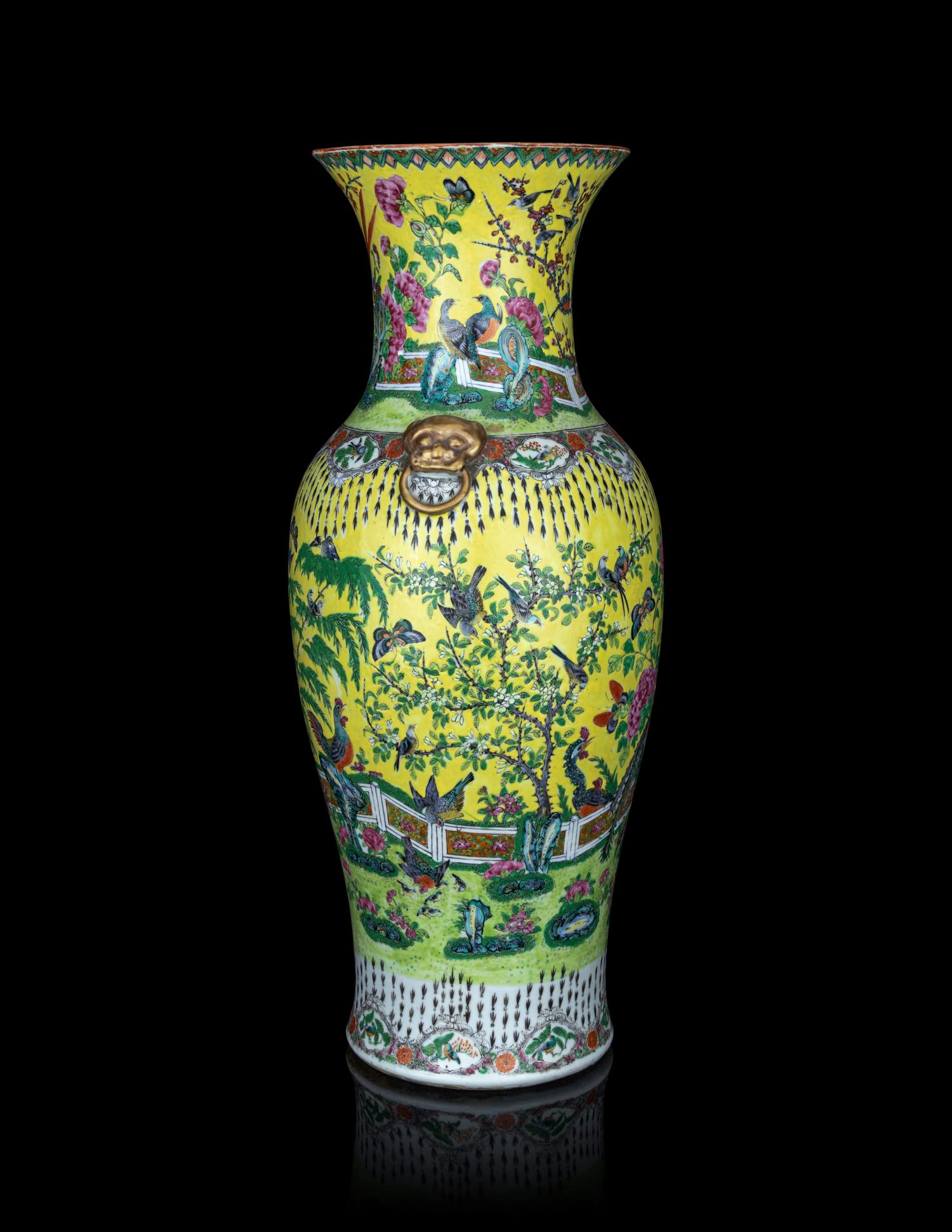 A Large Yellow Glazed Famille Rose Porcelain Vase