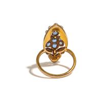 SAPPHIRE, DIAMOND AND SEED PEARL RING