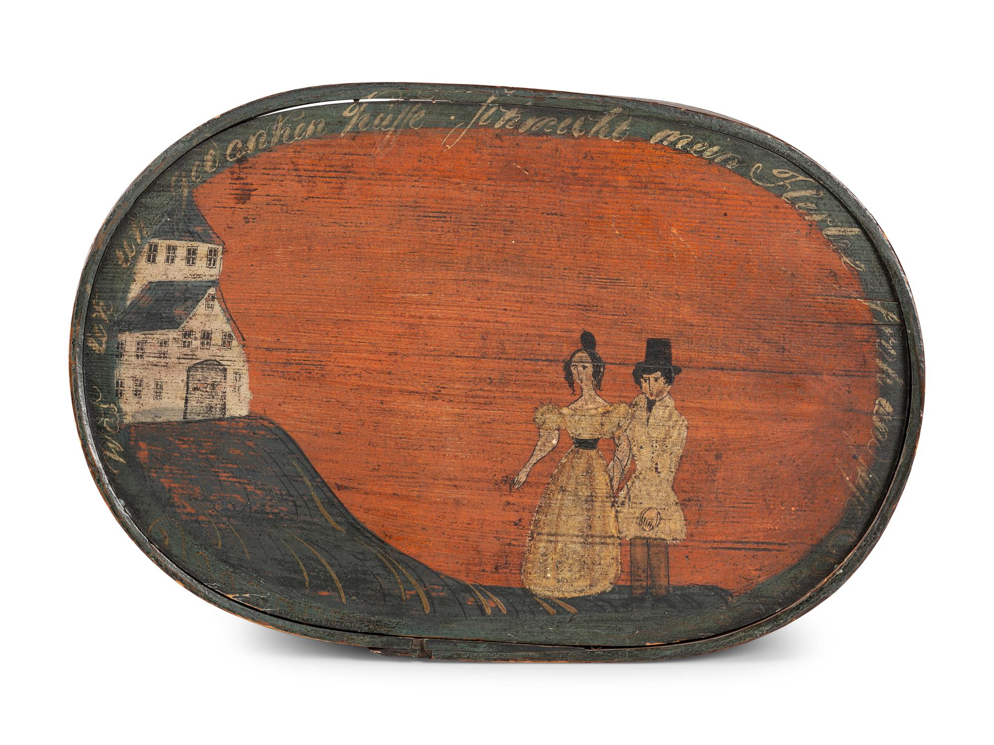 A Pennsylvania Polychrome Painted Bentwood Hat Box