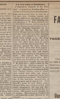 [Old West] [O.K. Corral] "A Lively Fight at Tombstone": California Newspaper Reports the Legendary Gun Fight at the O.K. Corral, 1881