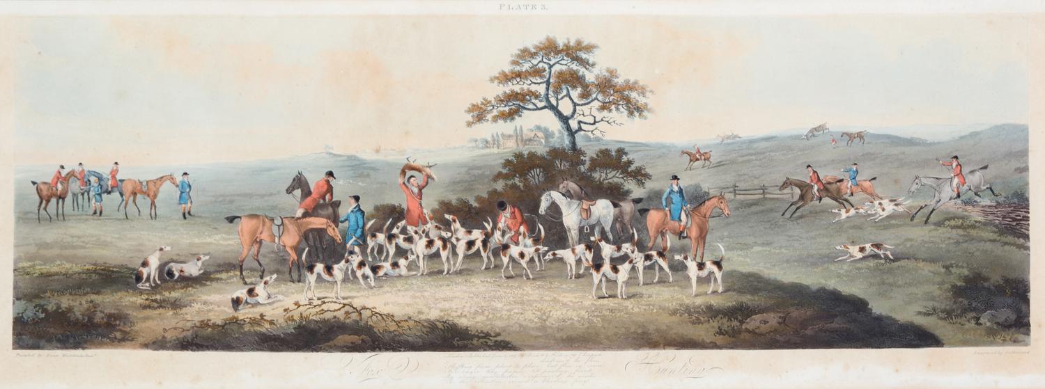 Dean WOLSTENHOLME Sr., after - George SUTHERLAND, engraver Image 8 1/2 x 25 1/2 inches. — Full Cry - The Death - Refreshment - Going Out [Plates I-IV]