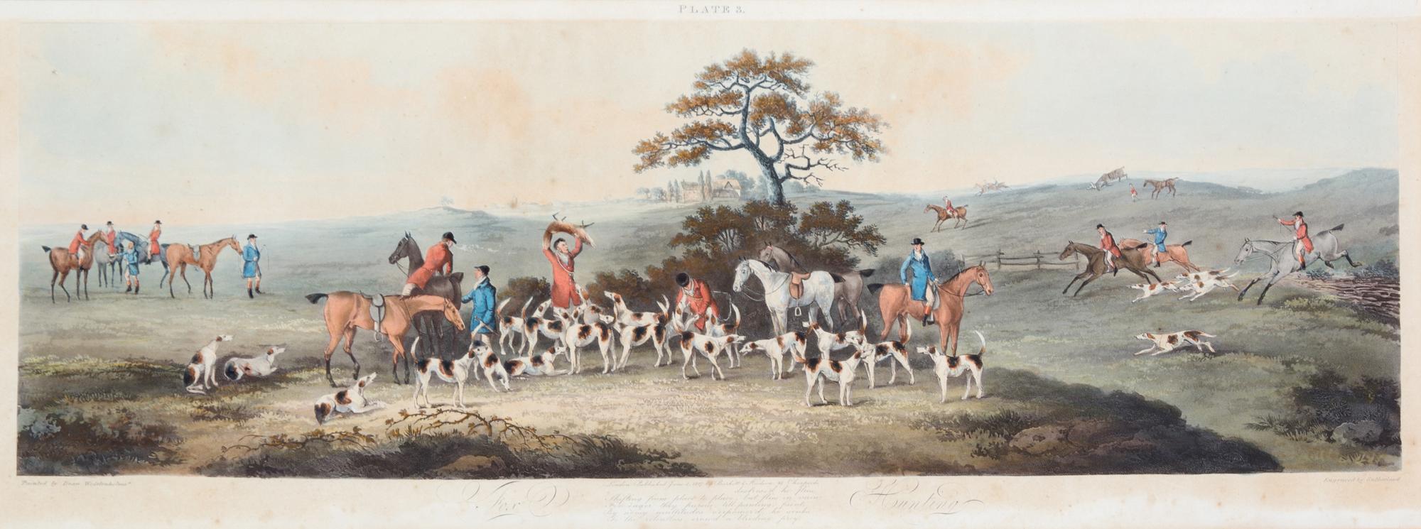 Dean WOLSTENHOLME Sr., after - George SUTHERLAND, engraver Image 8 1/2 x 25 1/2 inches. — Full Cry - The Death - Refreshment - Going Out [Plates I-IV]