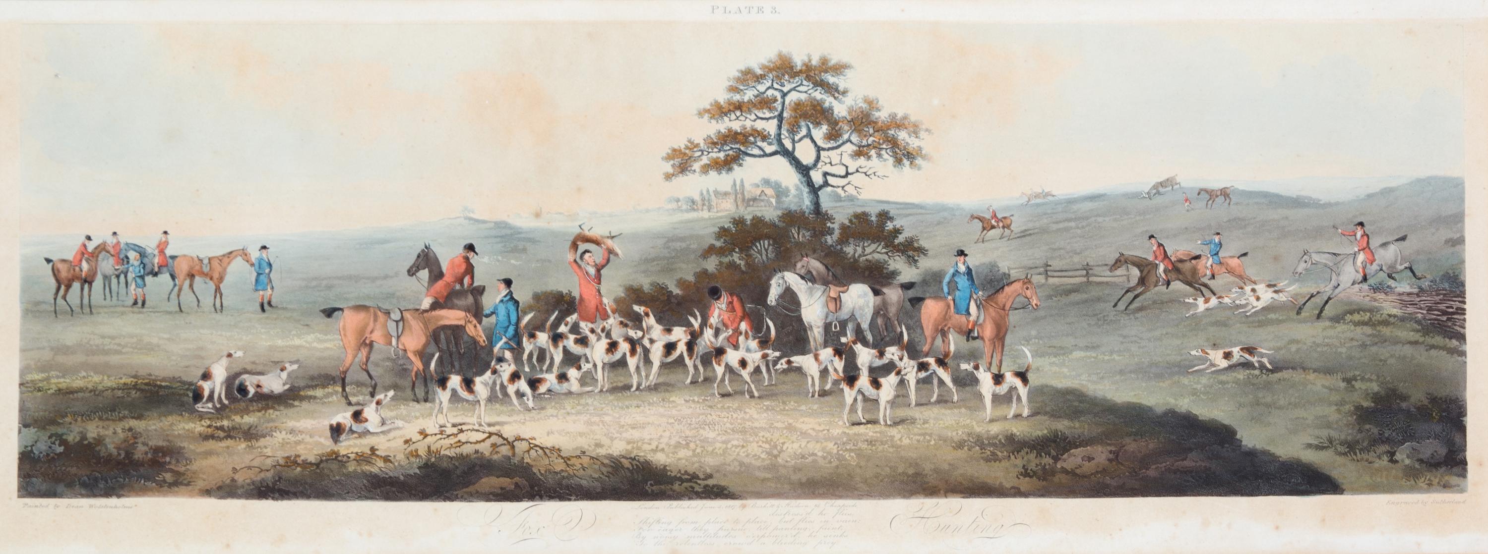 Dean WOLSTENHOLME Sr., after - George SUTHERLAND, engraver Image 8 1/2 x 25 1/2 inches. — Full Cry - The Death - Refreshment - Going Out [Plates I-IV]