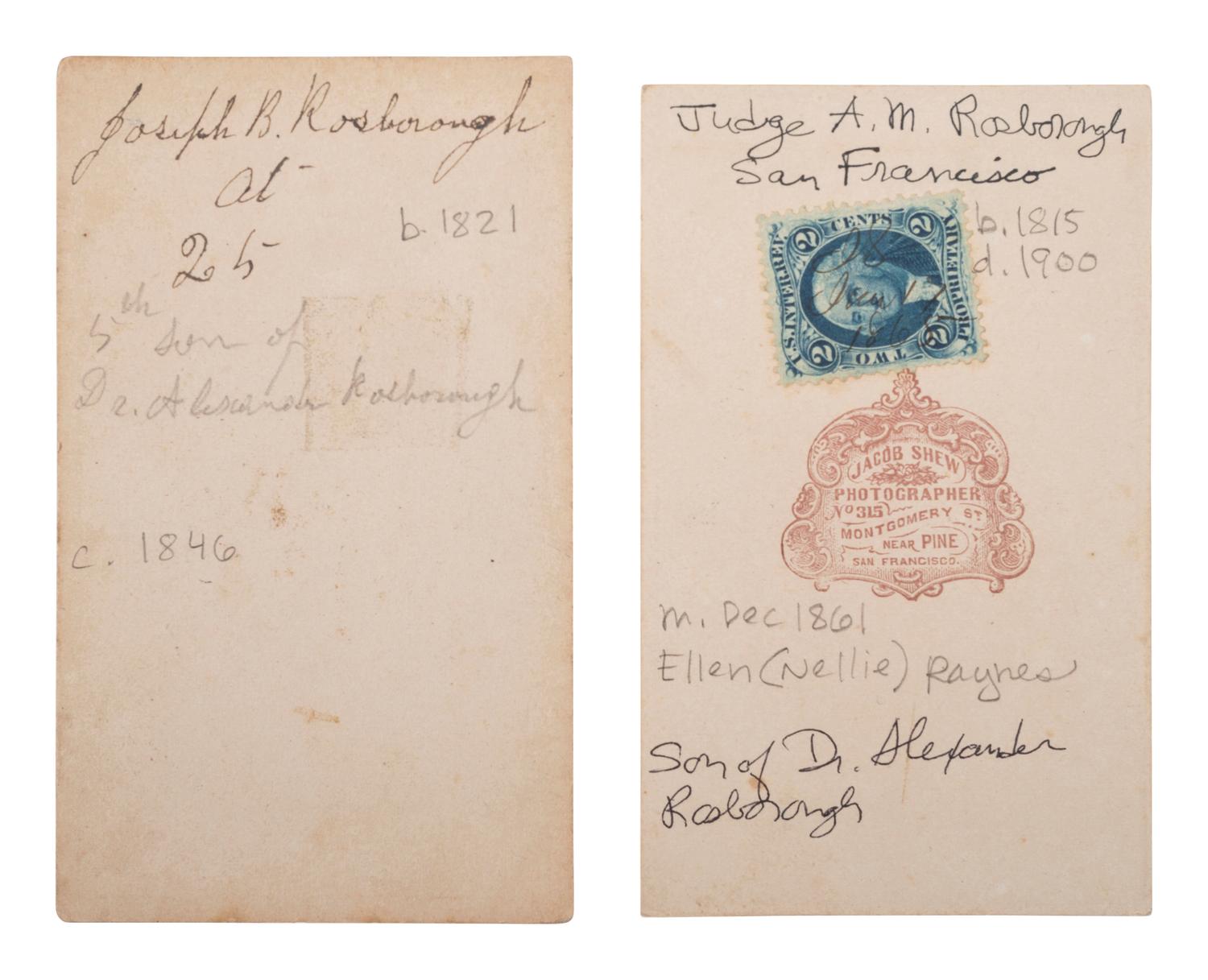 [WESTERN AMERICANA]. The Rosborough family archive, including letters relating to the California Gold Rush, the Modoc War, the Klondike Gold Rush, and early settlement and mining operations in Idaho Territory, Utah Territory, Nevada, and Texas.