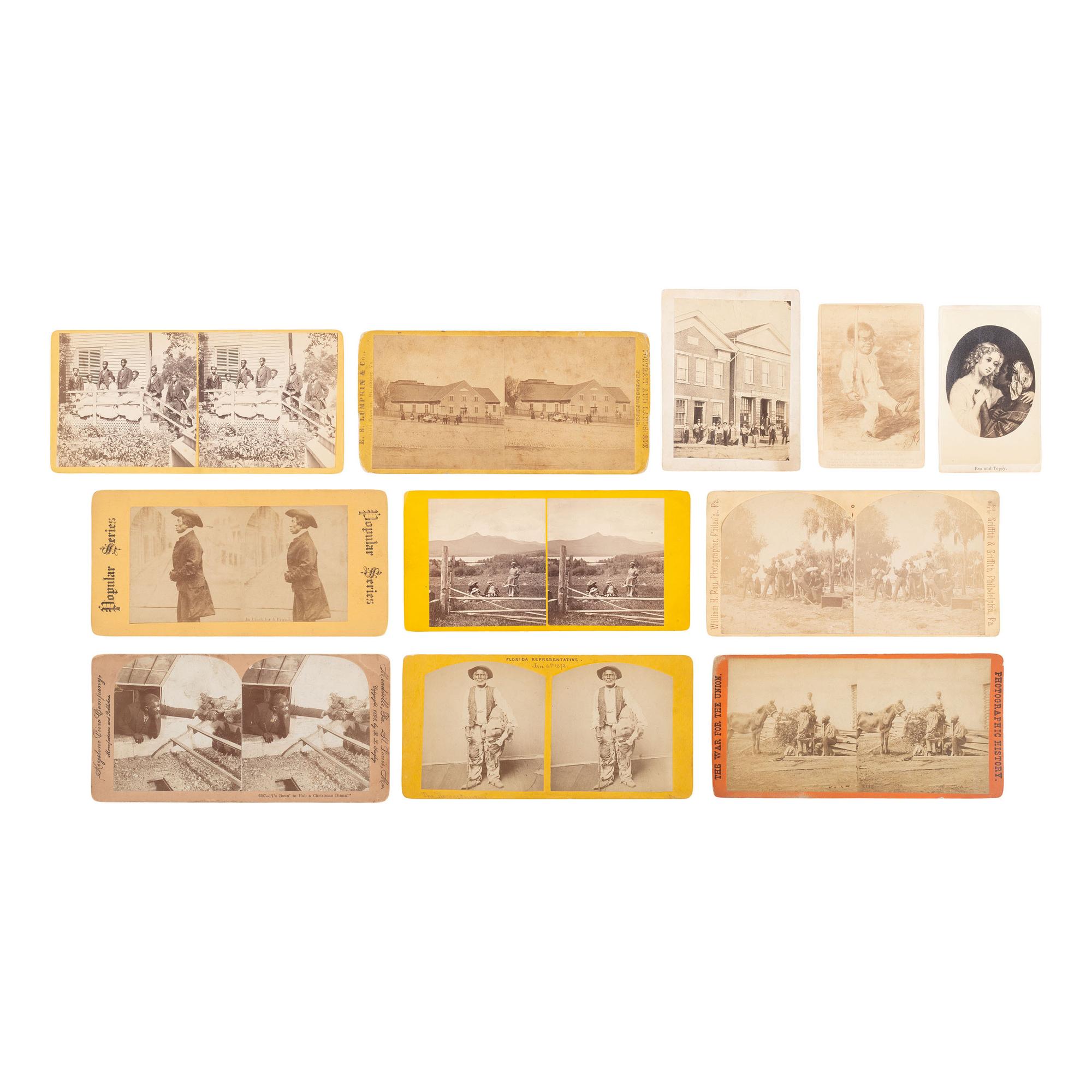 [African Americana] Group of 11 Stereoviews and Carte de Visite, African American Subjects