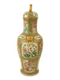 A Large Pair of Chinese Rose Medallion Porcelain Covered Urns