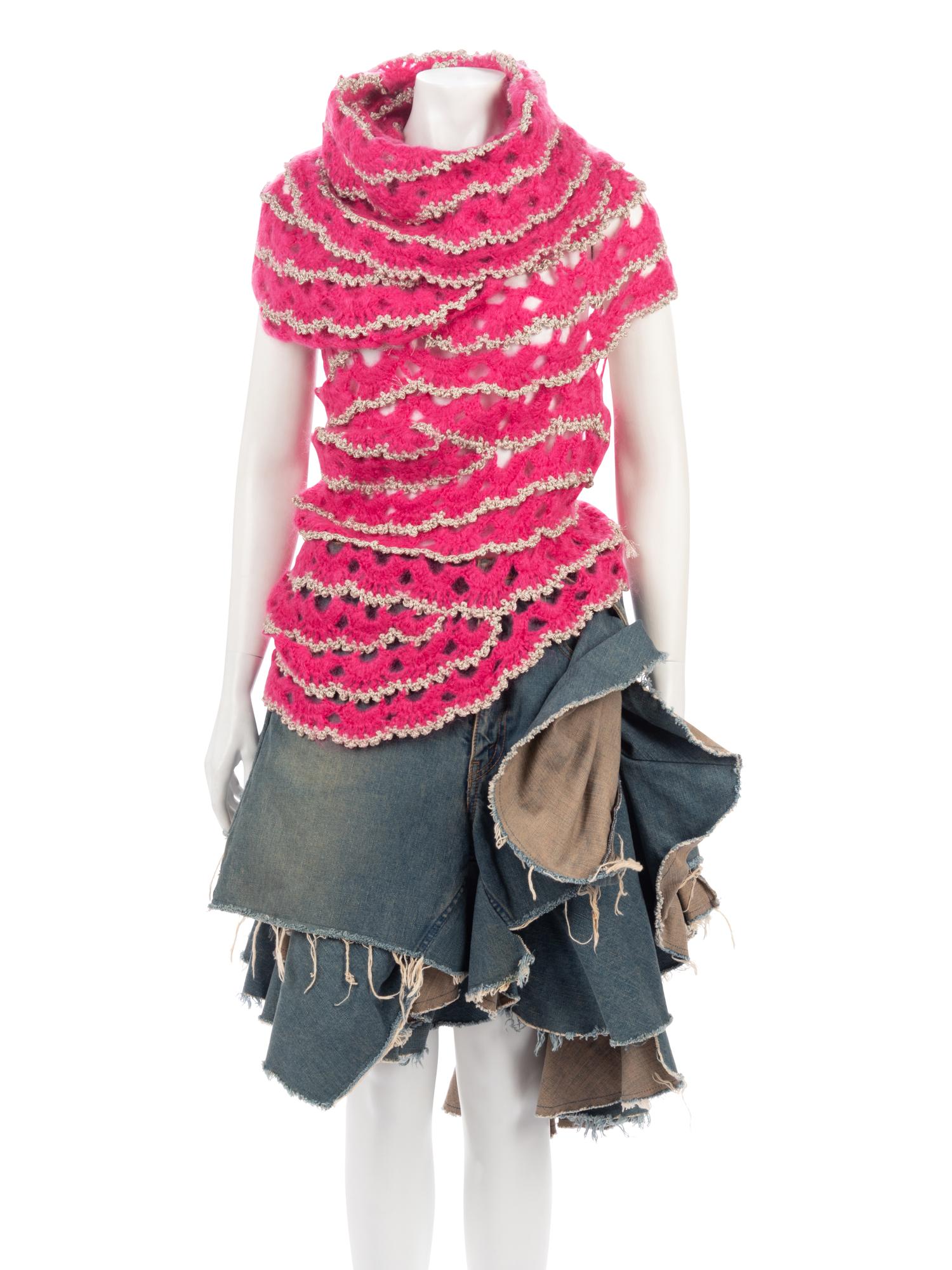 Junya Watanabe Thick Cowlneck Sweater and Reconstructed Jeans Skirt, Fall/Winter 2004