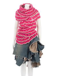 Junya Watanabe Thick Cowlneck Sweater and Reconstructed Jeans Skirt, Fall/Winter 2004