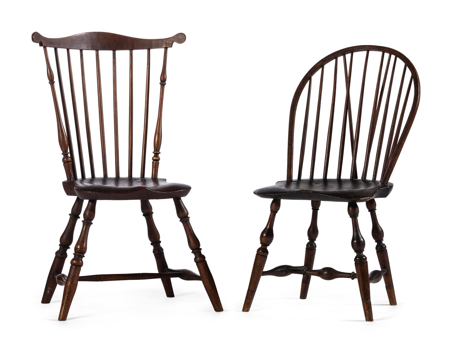 Two Windsor Side Chairs and a Gothic Revival Armchair