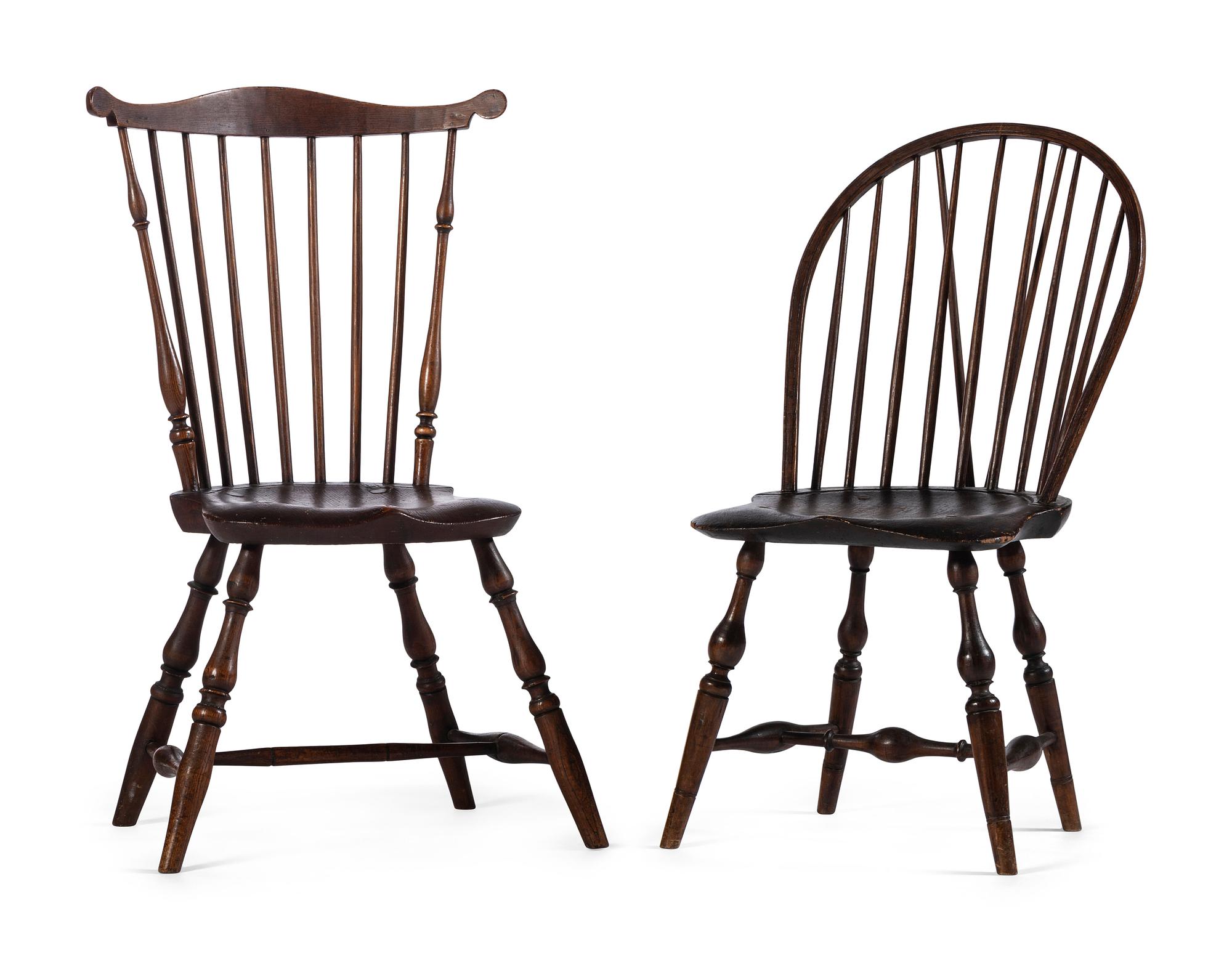 Two Windsor Side Chairs and a Gothic Revival Armchair