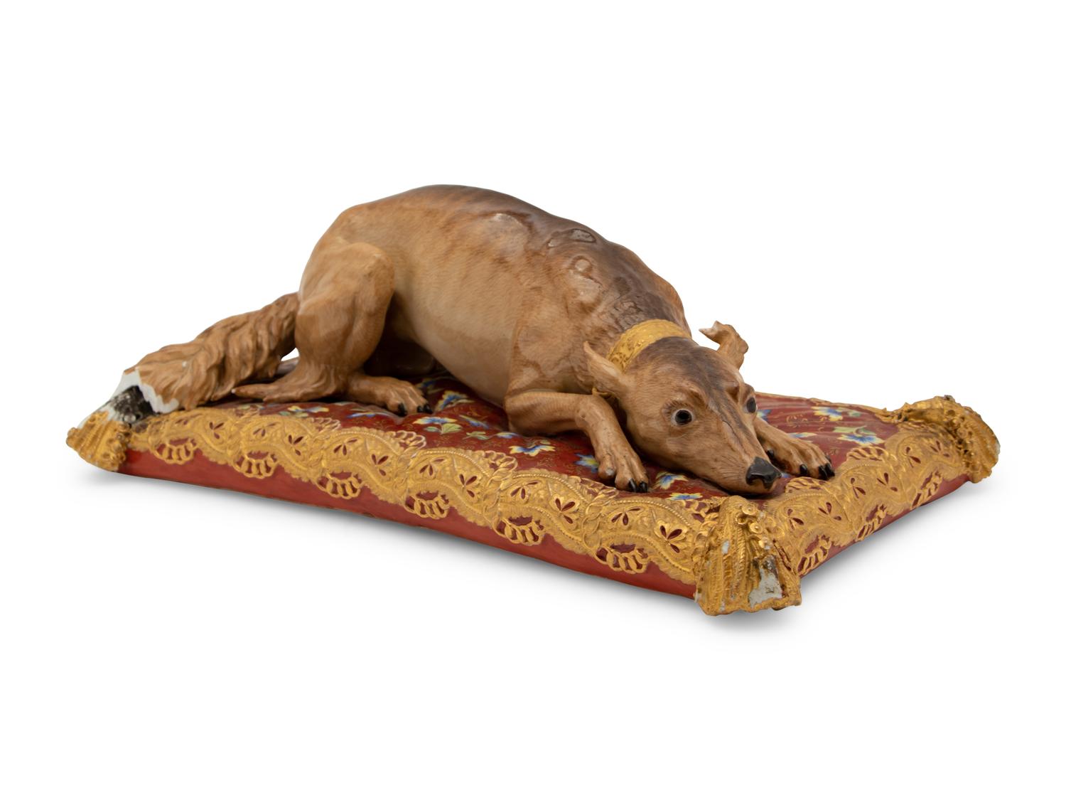 A Meissen Parcel Gilt Porcelain Model of Empress Catherine II of Russia's Favorite Dog