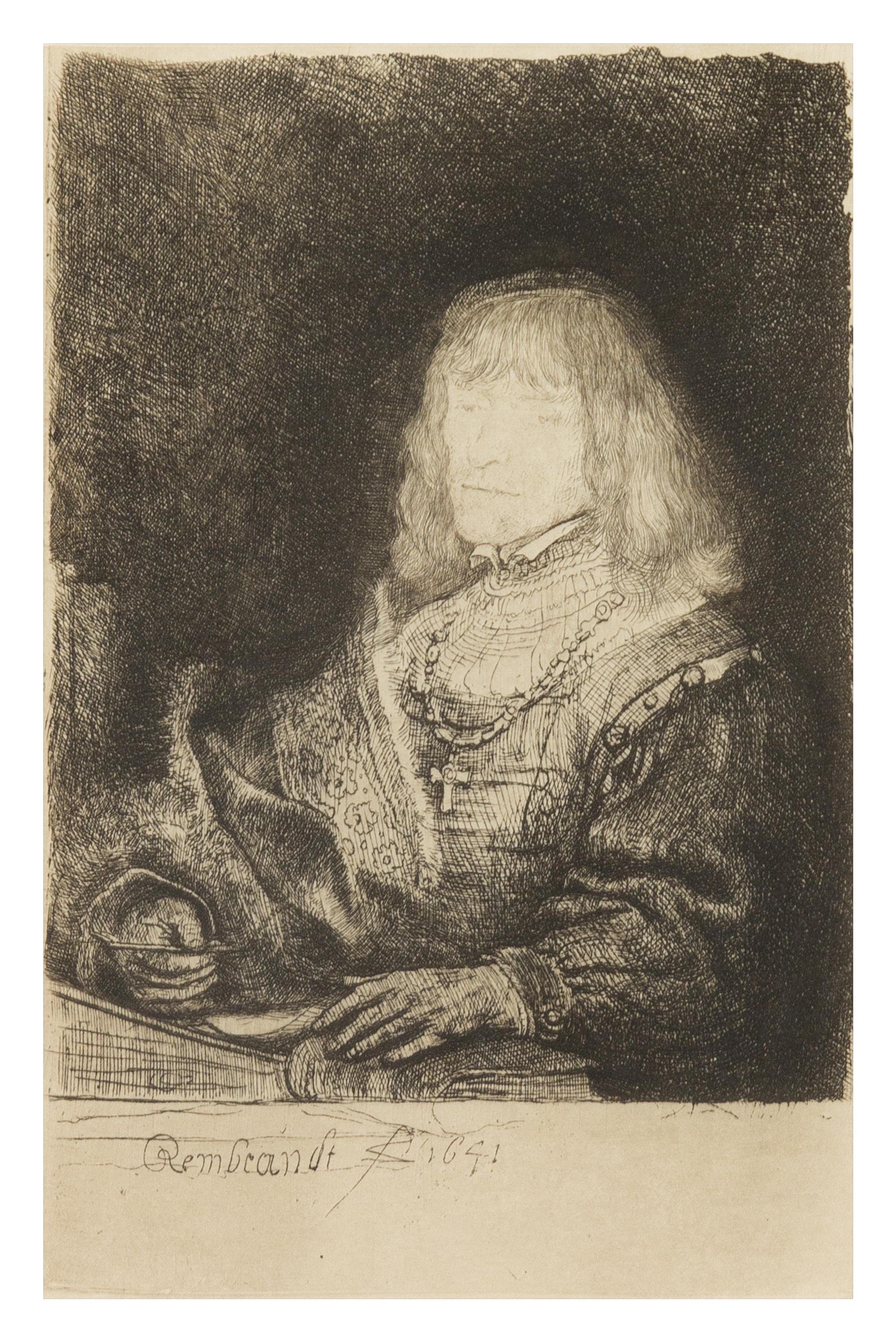 After Rembrandt van Rijn, (Dutch, 1606-1669), Man at a Desk Wearing a Cross