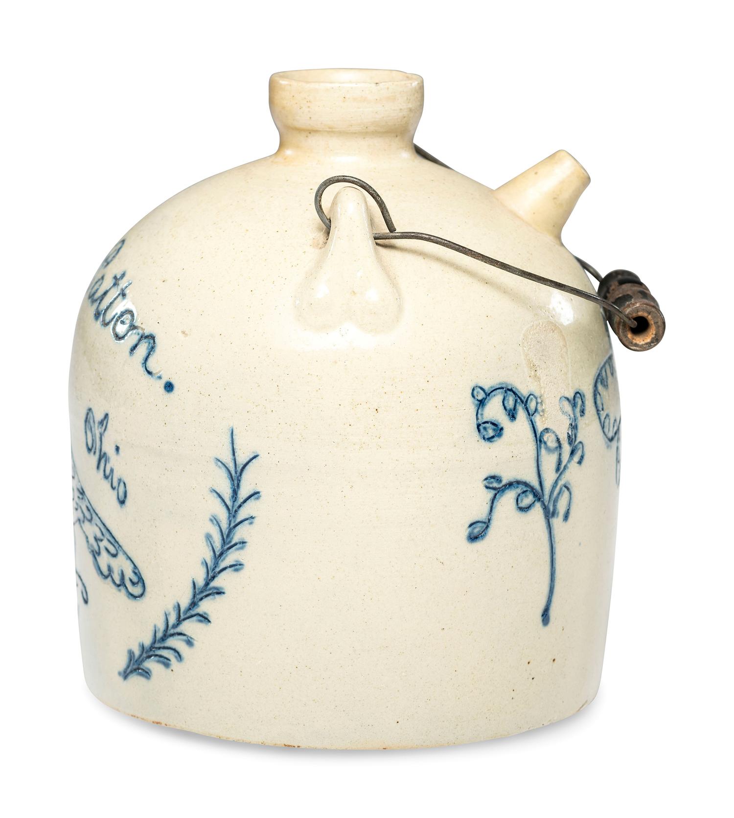 A Cobalt Decorated 'Bird' Stoneware Harvest or Field Jug Attributed to Wingerter Pottery