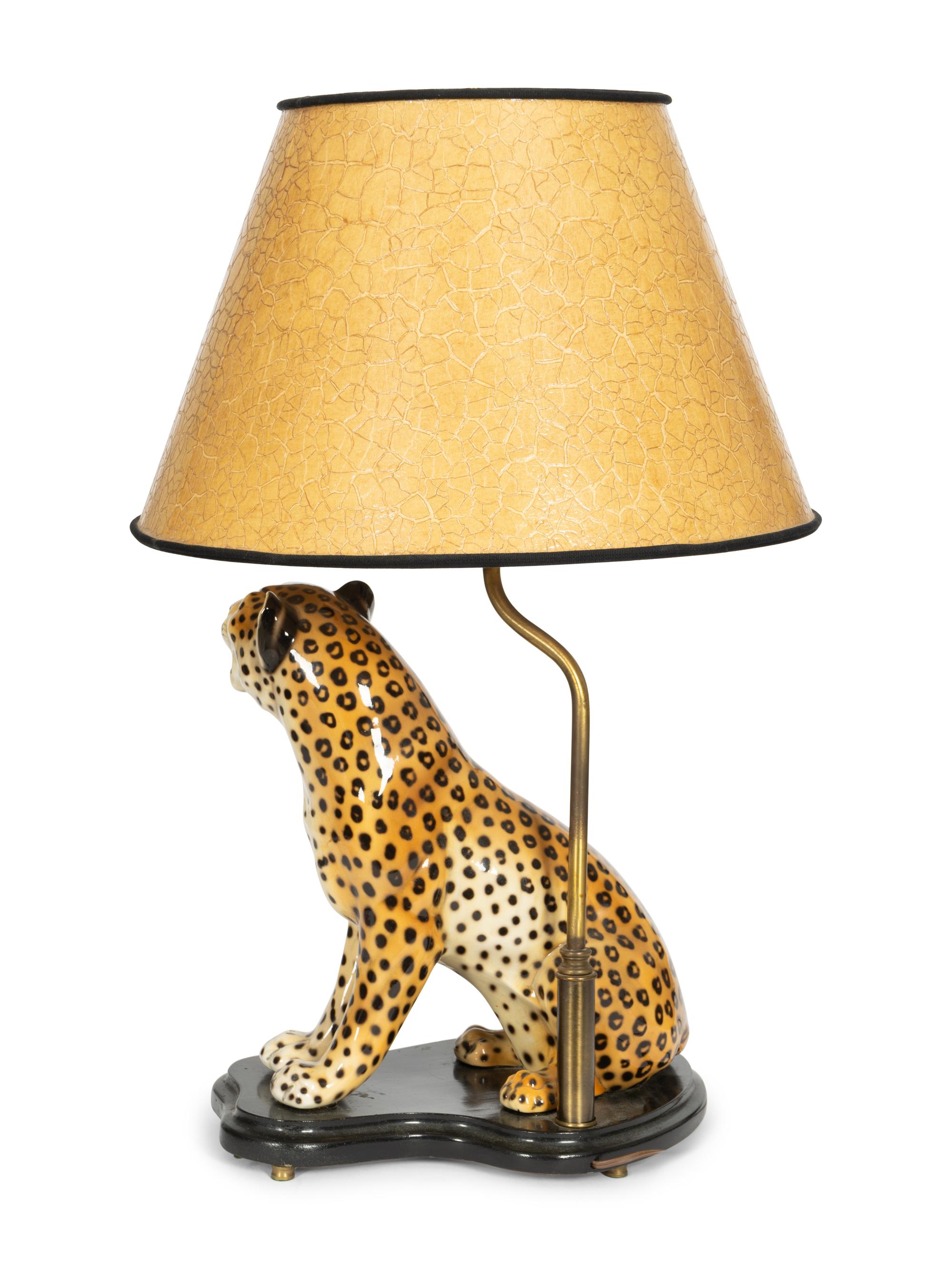 An Italian Glazed Composite Model of a Leopard Mounted as a Lamp