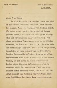 [Psychology] [Reich, Wilhelm] Freud, Sigmund. Typed Letter, signed