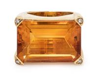 An 18 Karat Yellow Gold, Citrine and Diamond Ring,