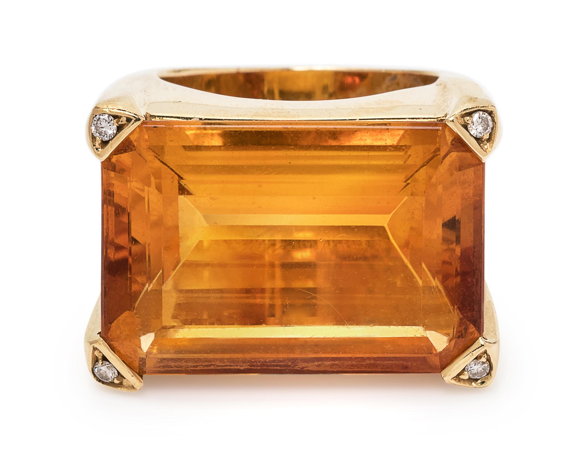 An 18 Karat Yellow Gold, Citrine and Diamond Ring,