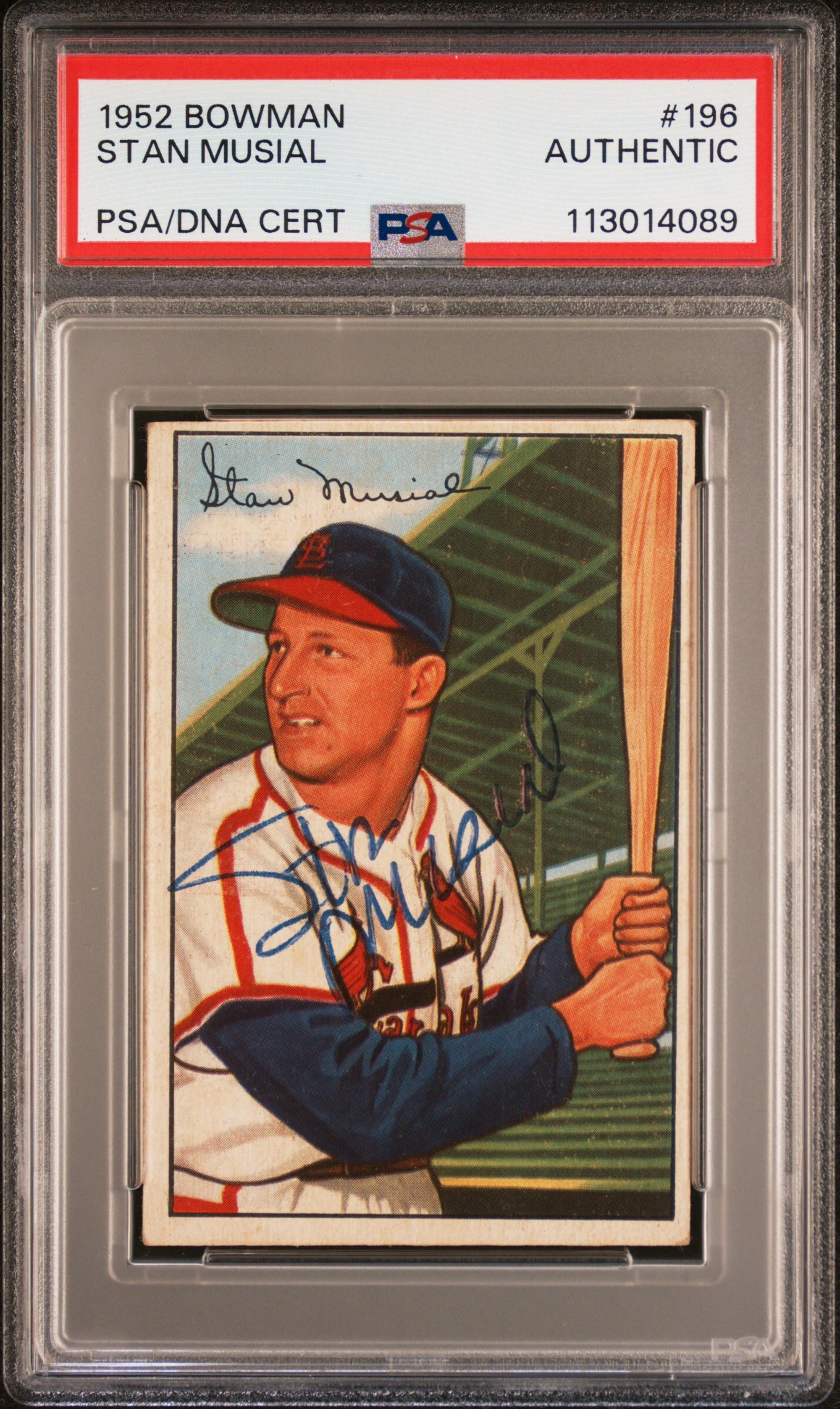 A 1952 Bowman Stan Musial Signed Autograph Baseball Card No. 196 (PSA Authentic)