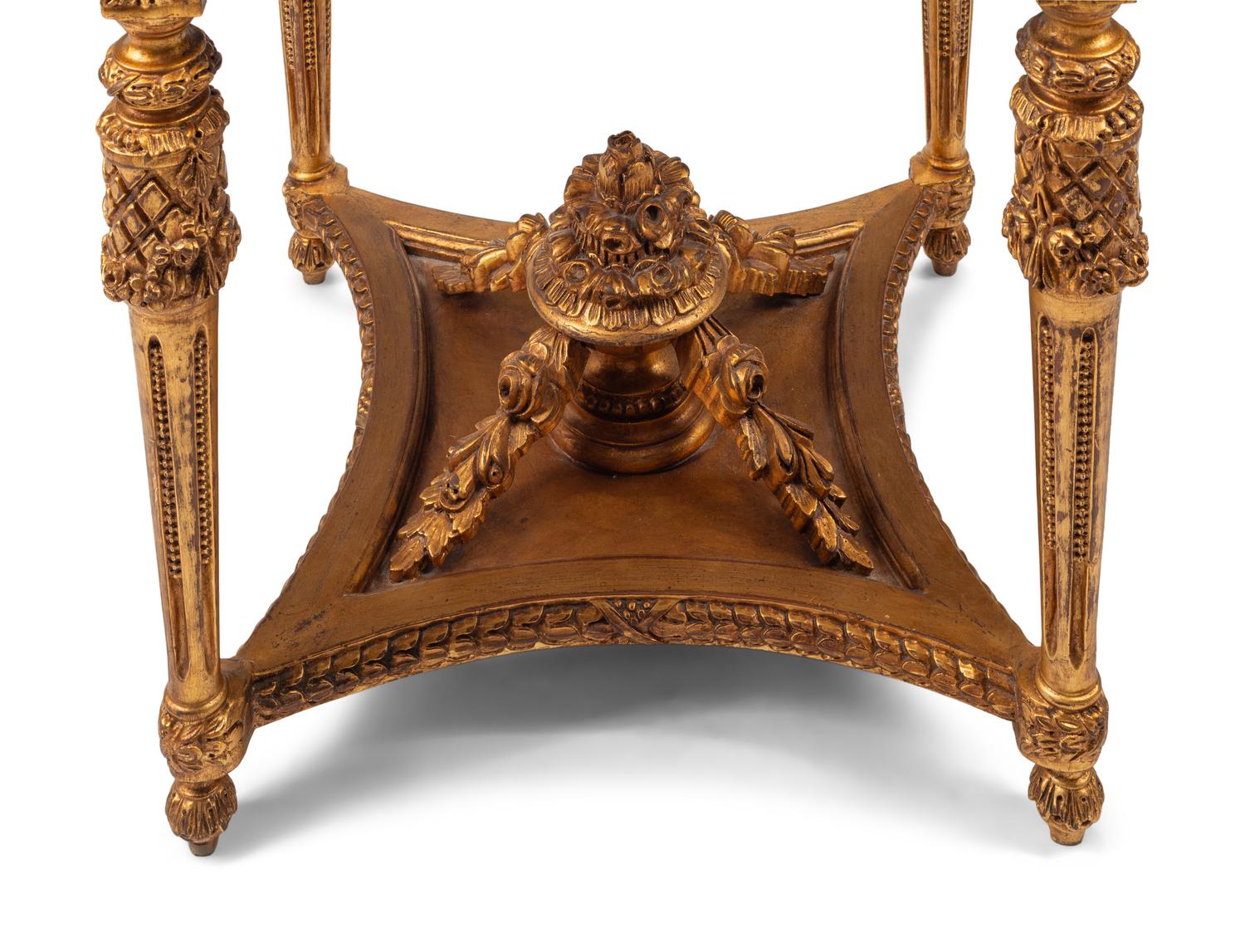An Italian Neoclassical Style Giltwood Marble and Malachite-Top Chess Table