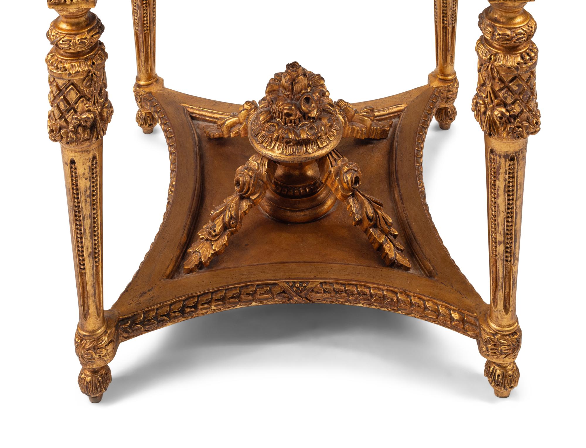 An Italian Neoclassical Style Giltwood Marble and Malachite-Top Chess Table