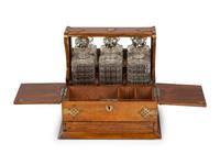 A Victorian Oak and Brass-Mounted Tantalus and a Walnut Letter Box