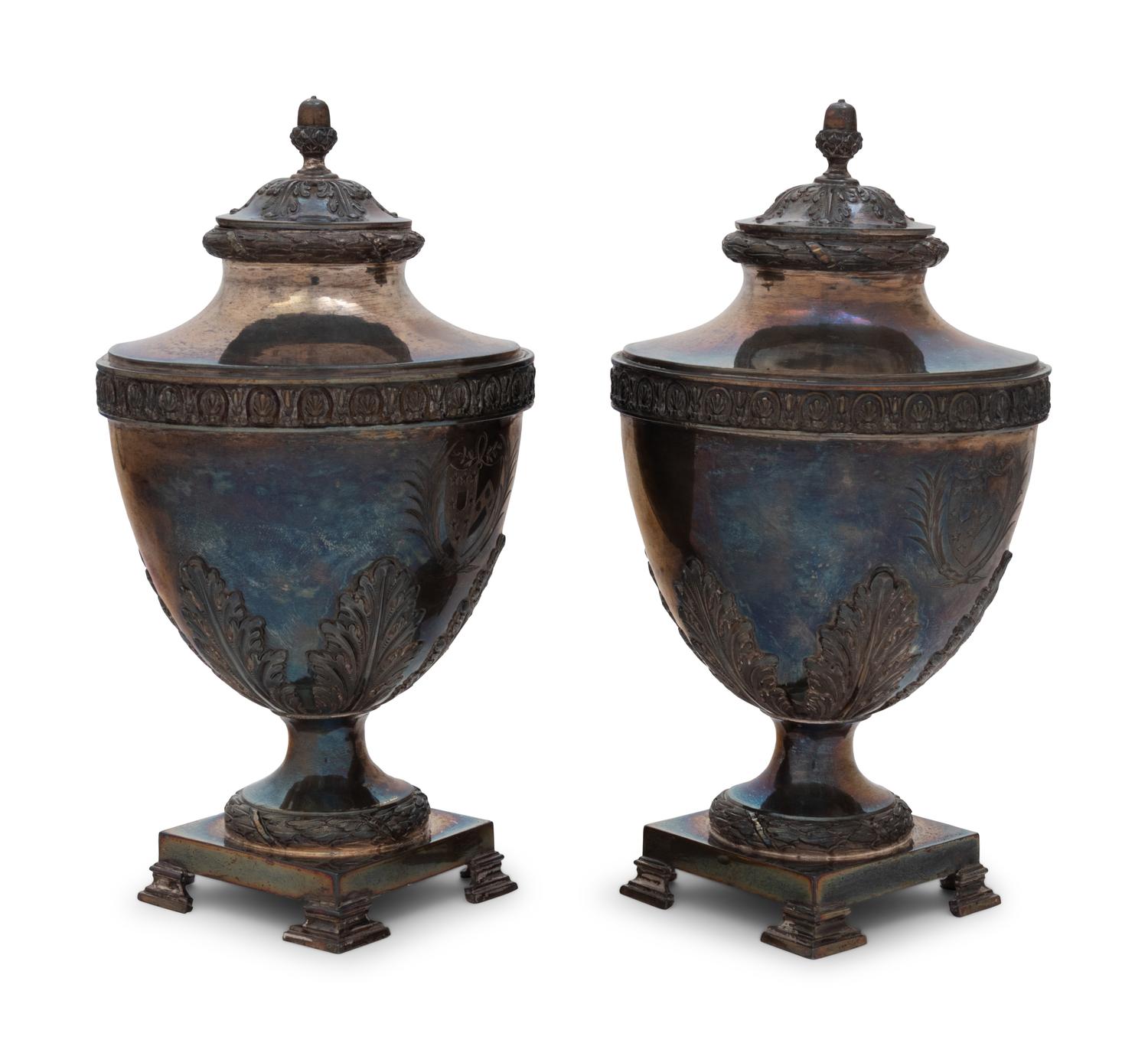 A Pair of George III Silver Covered Urns