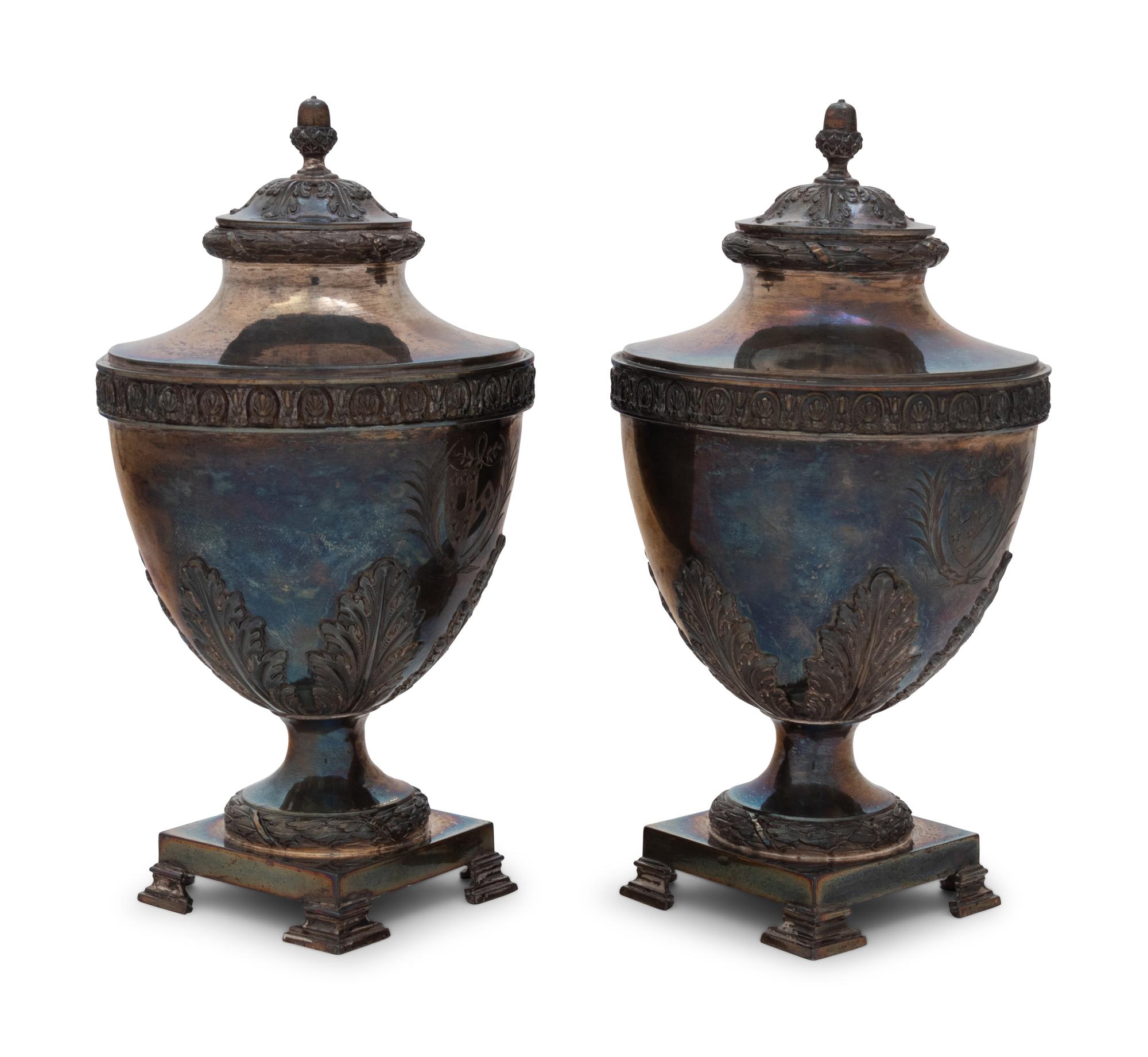 A Pair of George III Silver Covered Urns