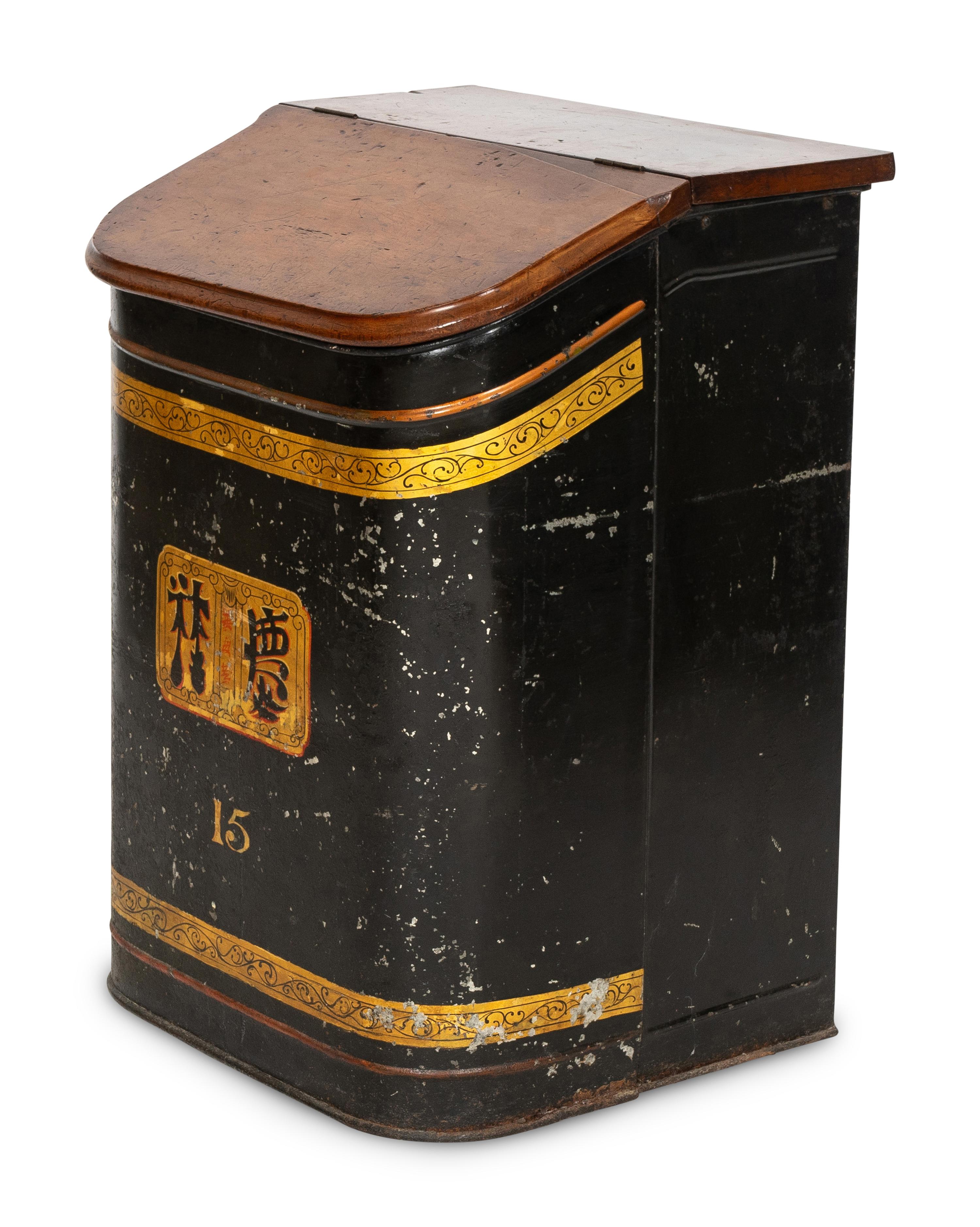 A Large Chinese Export Painted Tole Tea Bin